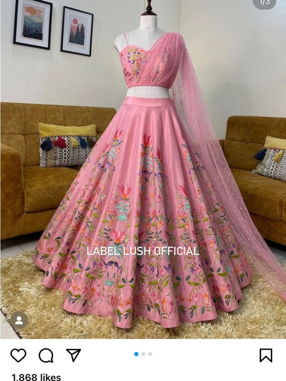 Pink Thread Embroidered Lehenga Set